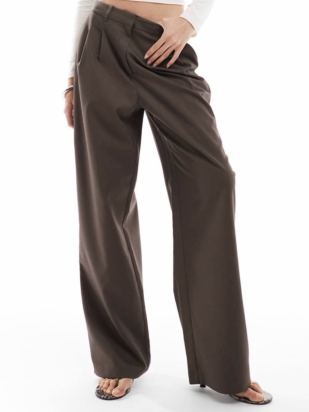 ASOS Wide-Leg High-Rise Trousers in Brown